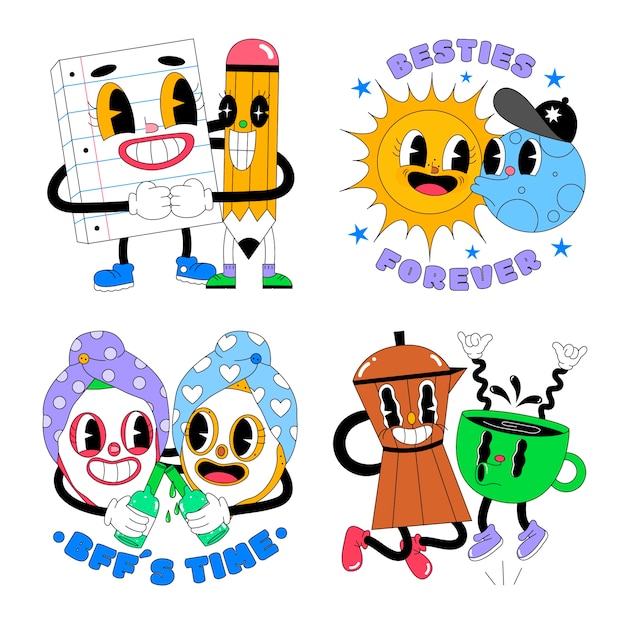 Food stickers set in acid style