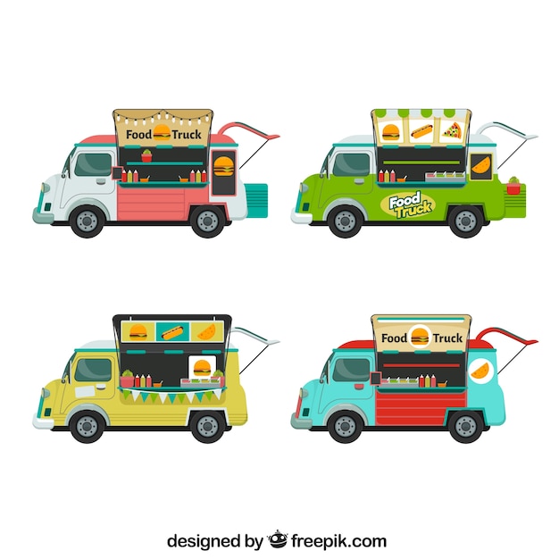 Free Vector food truck collection with fast food