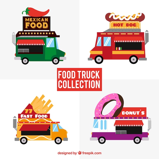 Free Vector food truck collection with variety of fast food