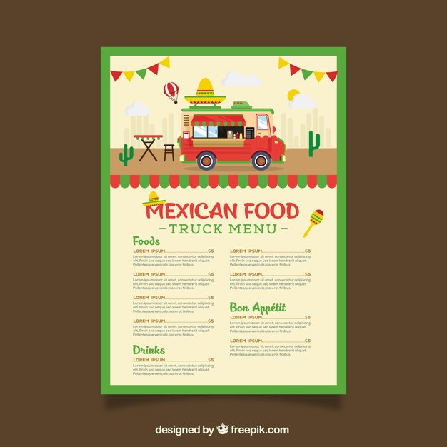 Food truck menu template wit mexican food