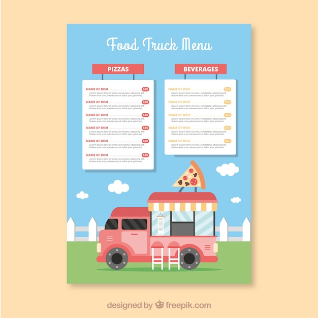 Free Vector food truck menu with pizza