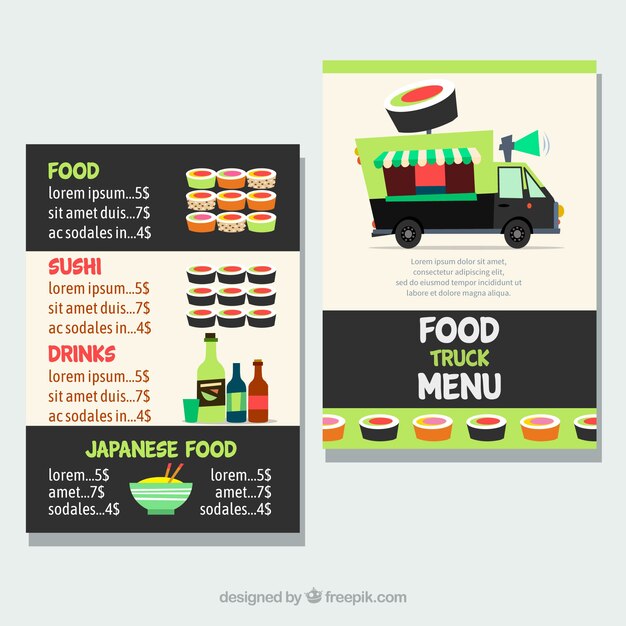 Food truck menu with sushi