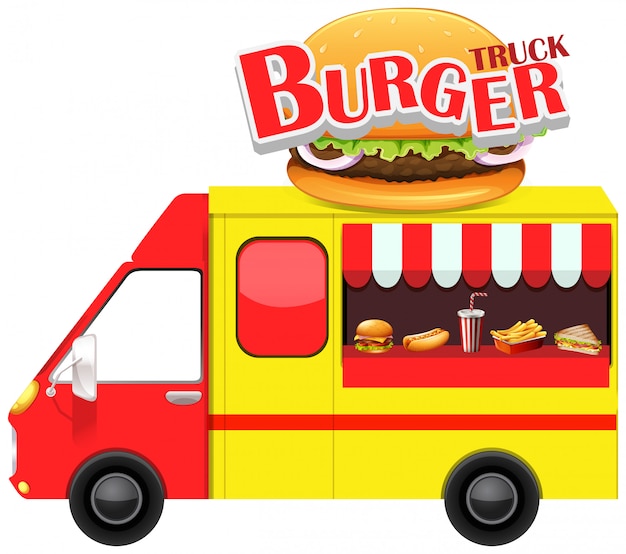 Food truck with hamburger and other fastfood