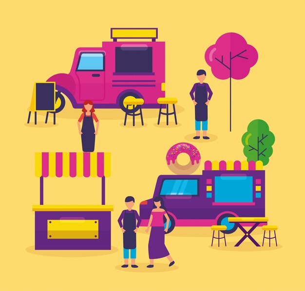 Food trucks festival flat design