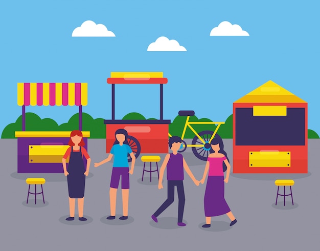 Free Vector food trucks festival flat design