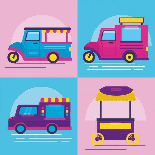 Food trucks in flat style