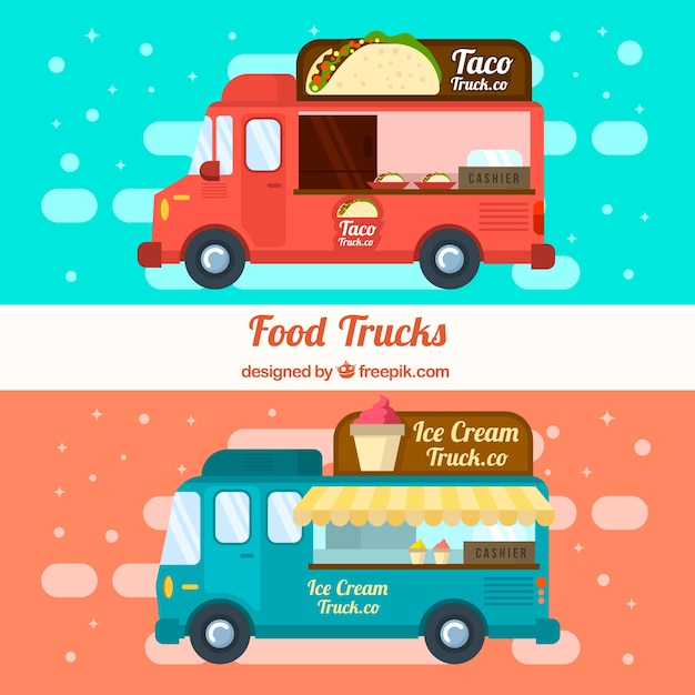 Free Vector food trucks with ice creams and mexican food