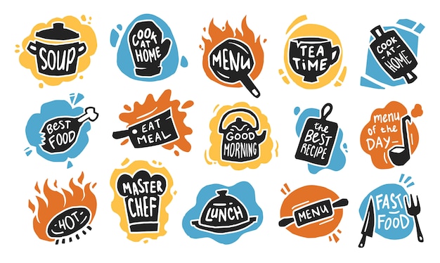 Food typography flat icon set