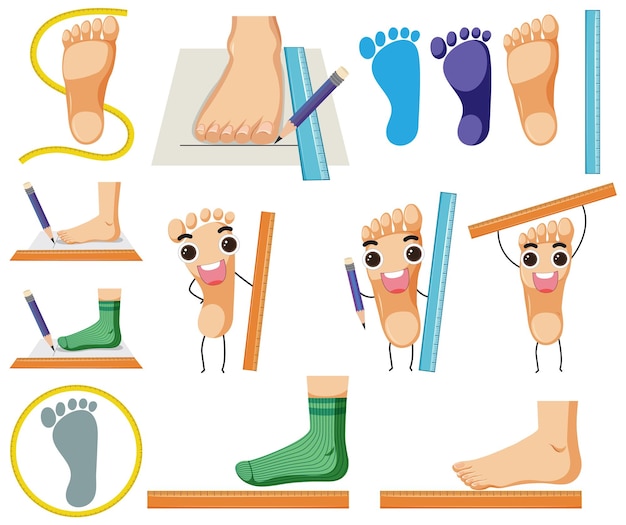 Free vector foot with smiley face expression and ruler