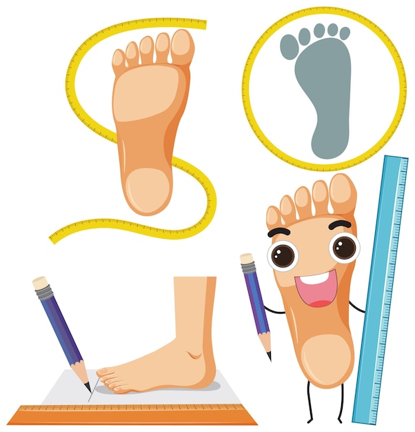 Free Vector foot with smiley face expression and ruler