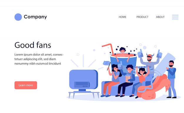 Football fans watching match on TV. Website template or landing page