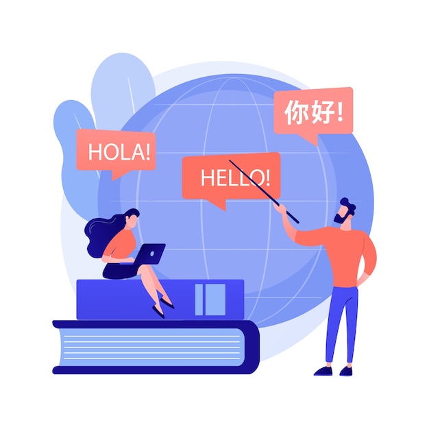 Free Vector foreign languages translating. linguistics science, machine translation, university students exchange program. language learning courses