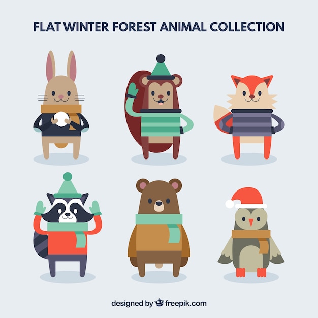 Forest animal pack in flat style