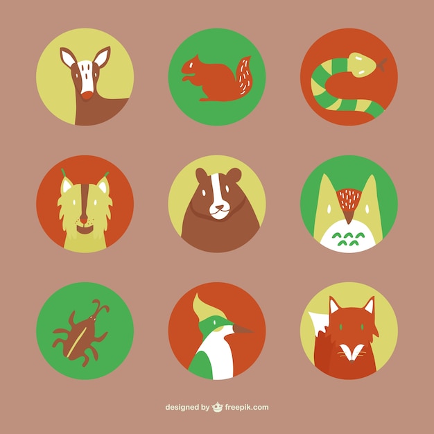 Free Vector forest animals flat icons set 