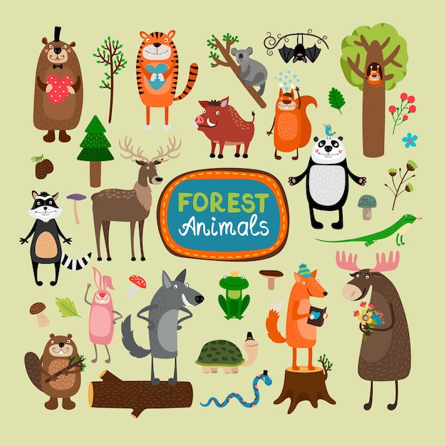 Free Vector forest animals illustration set