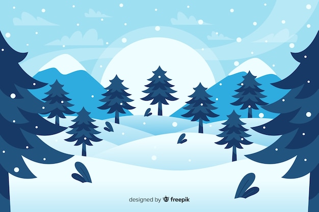 Forest of christmas trees and mountains flat design