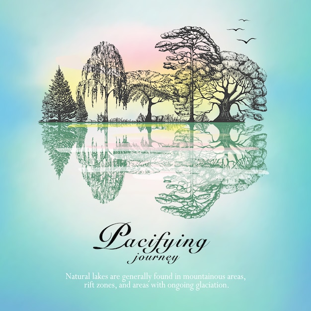 Free Vector forest landscape reflection hand drawn poster