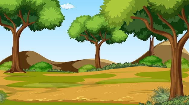 Free vector forest scene with various forest trees