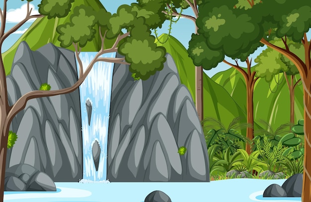 Free Vector forest scene with waterfall