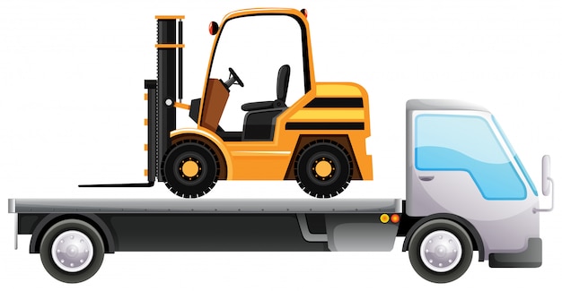 Free Vector forklift on flatbed truck on isolated 