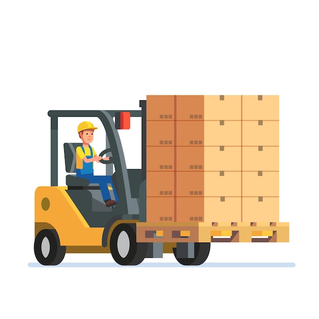 Free Vector forklift truck carrying a stacked boxes pallet