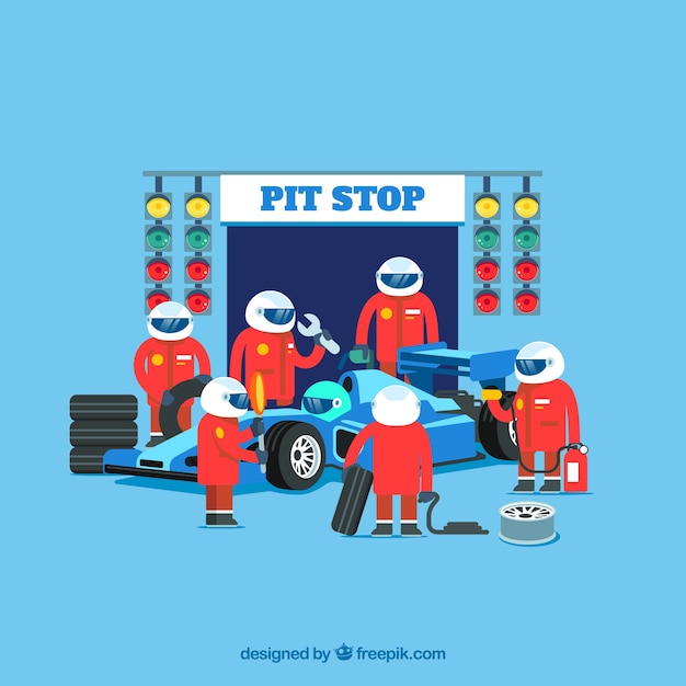 Formula 1 pit stop workers with flat design