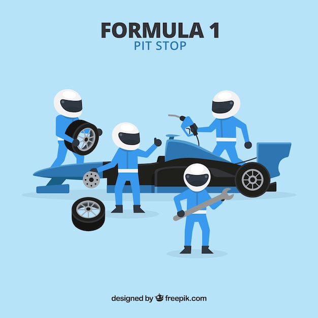 Free vector formula 1 pit stop workers with flat design