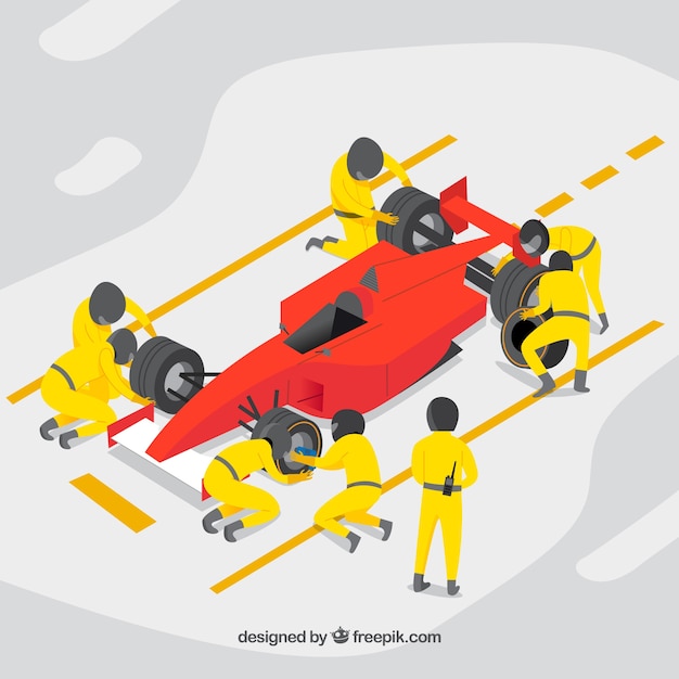 Free vector formula 1 pit stop workers with flat design