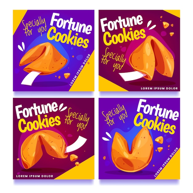 Free Vector fortune cookies ig post set