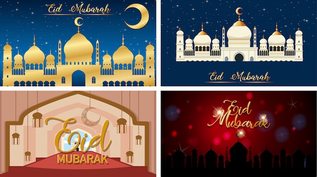 Four background designs for Muslim festival Eid Mubarak