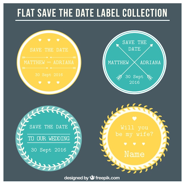 Free Vector four circular wedding labels 