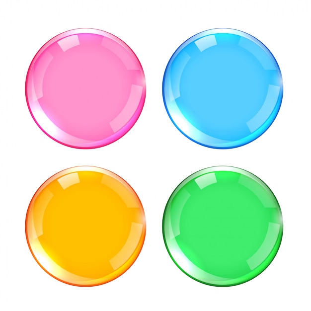 Four colors shiny glossy buttons set