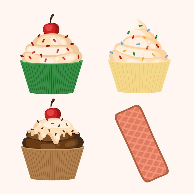 Free Vector four cupcake pastry set icons