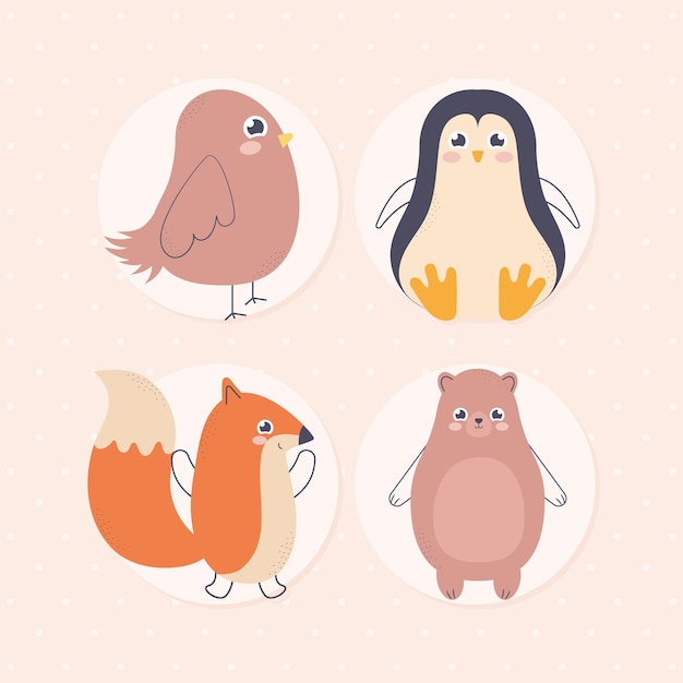 Free Vector four cute animals