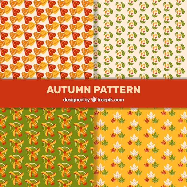 Four cute patterns with autumn leaves