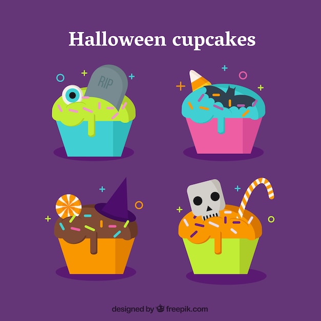 Four delicious cupcakes for halloween