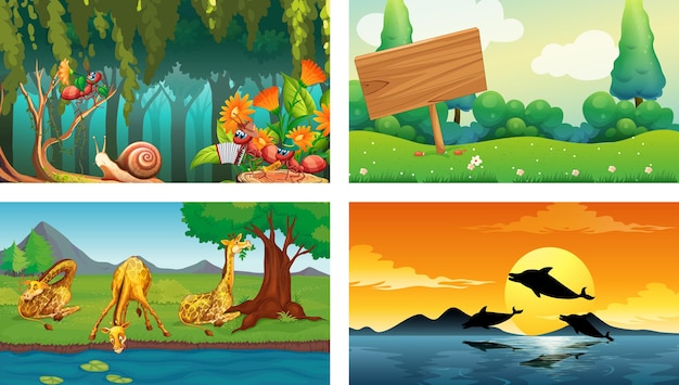 Free Vector four different nature horizontal scene