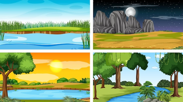 Four different scene of nature park and forest