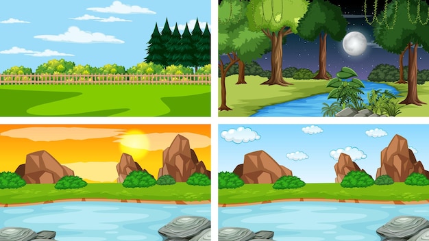 Four different scene of nature park and forest