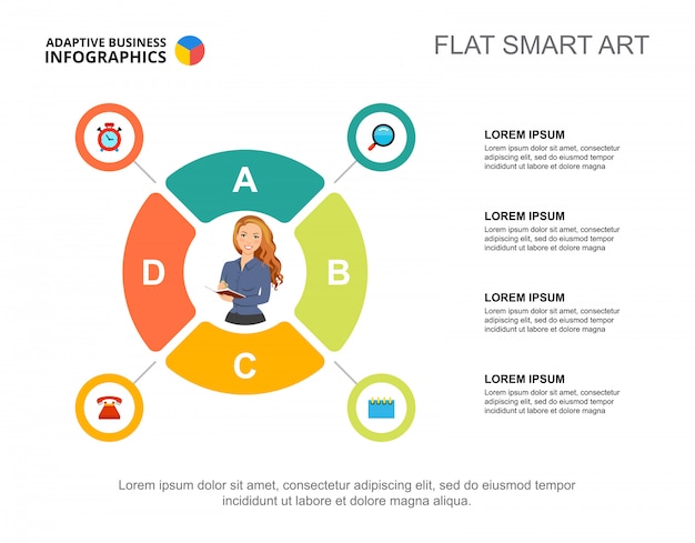 Four elements process chart template for presentation. Business data. Diagram, graphic.