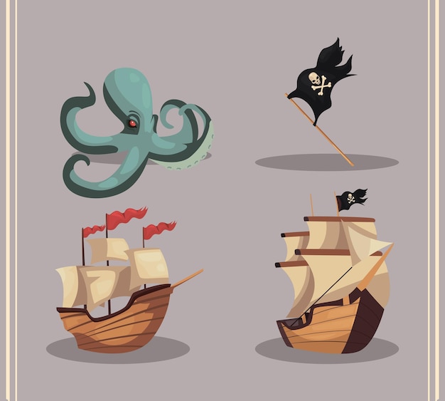 Free Vector four flat pirate icons