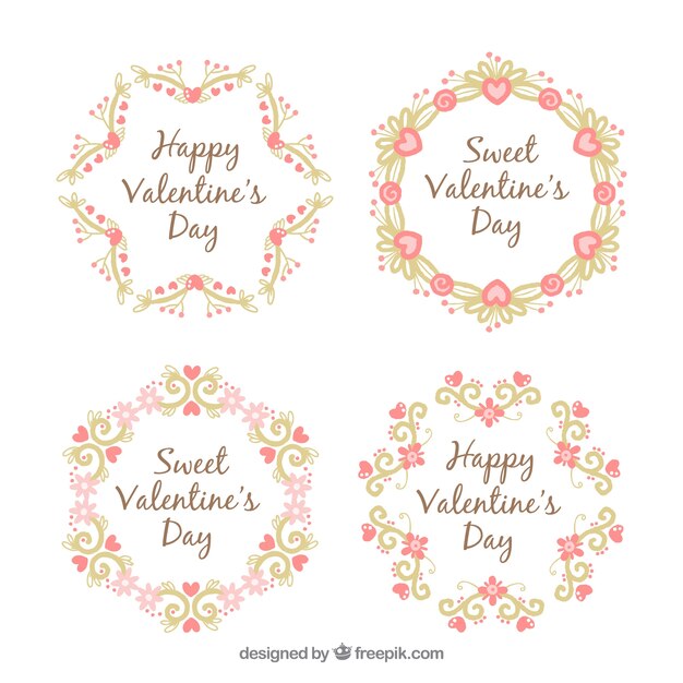 Four floral wreaths with beautiful designs for valentine's day