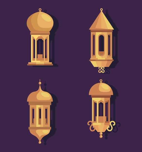 Free Vector four golden lamps