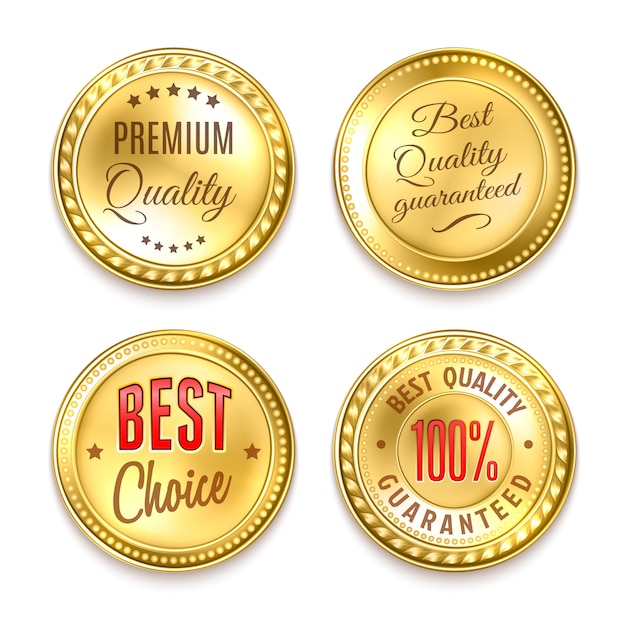 Four Golden Round Labels Set