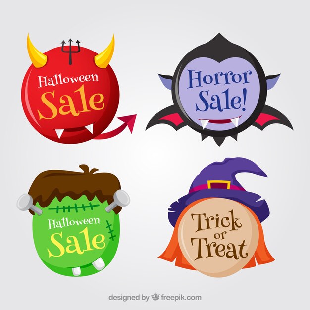 Four halloween sale stickers with characters