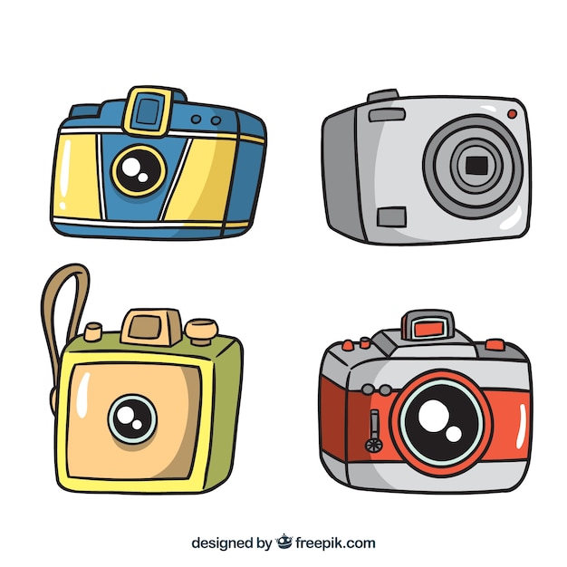 Four hand drawn cameras 