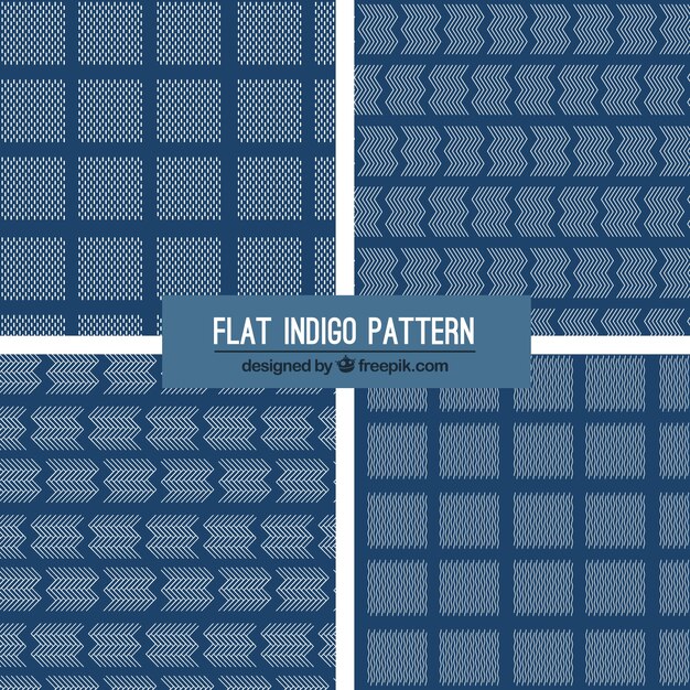 Four indigo patterns, flat style