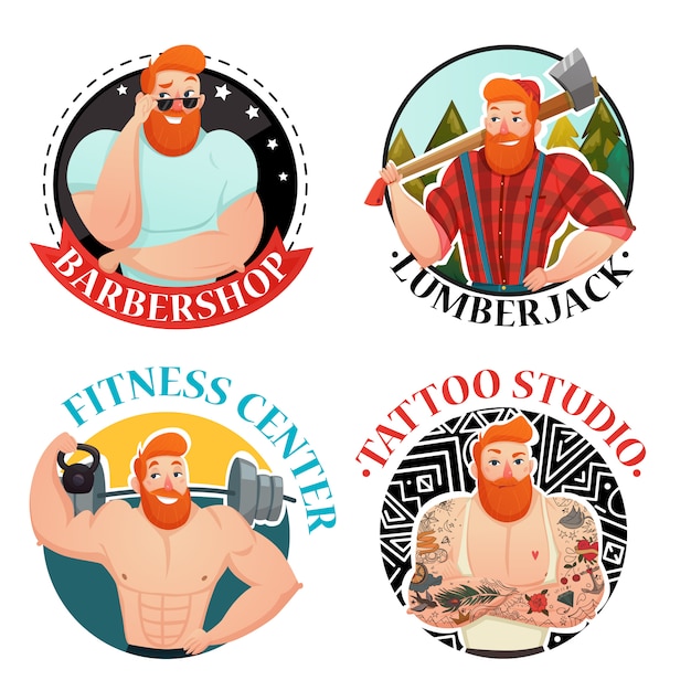 Free Vector four labels with brutal men icons