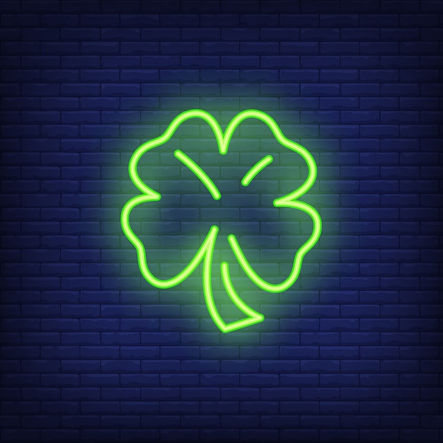 Four leaves clover neon sign element. Fortune concept for night bright advertisement