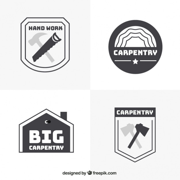 Four logos for carpentry, black and white 